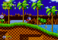 Sonic the hedgehog, who happens to be blue and very fast, is collecting golden rings, likely to pawn them for dope money.